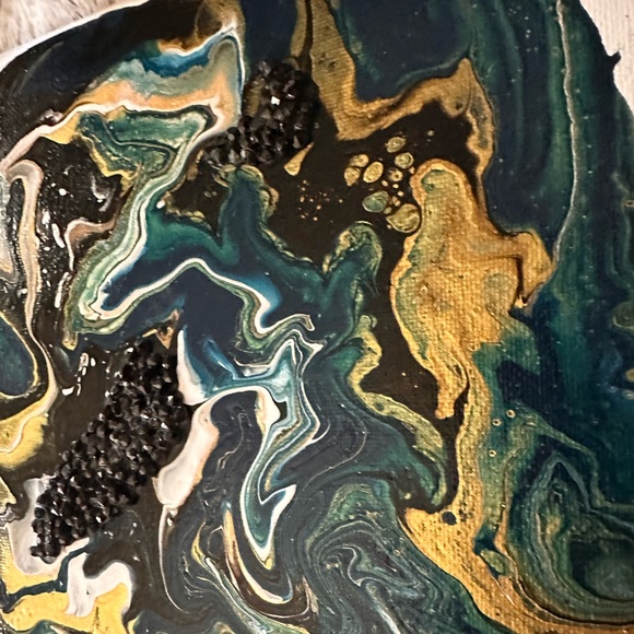 Hand made original shades of blue, gold,black abstract acrylic decor painting… - Picture 9 of 11